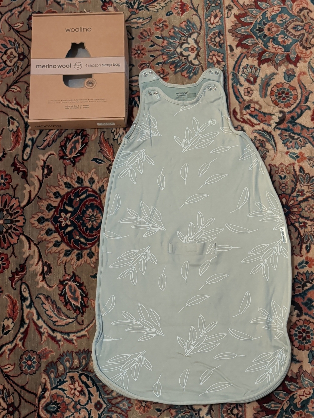 Woolino Merino Wool 4-Season Sleep Bag 2-24 Months - Sage Leaf Print